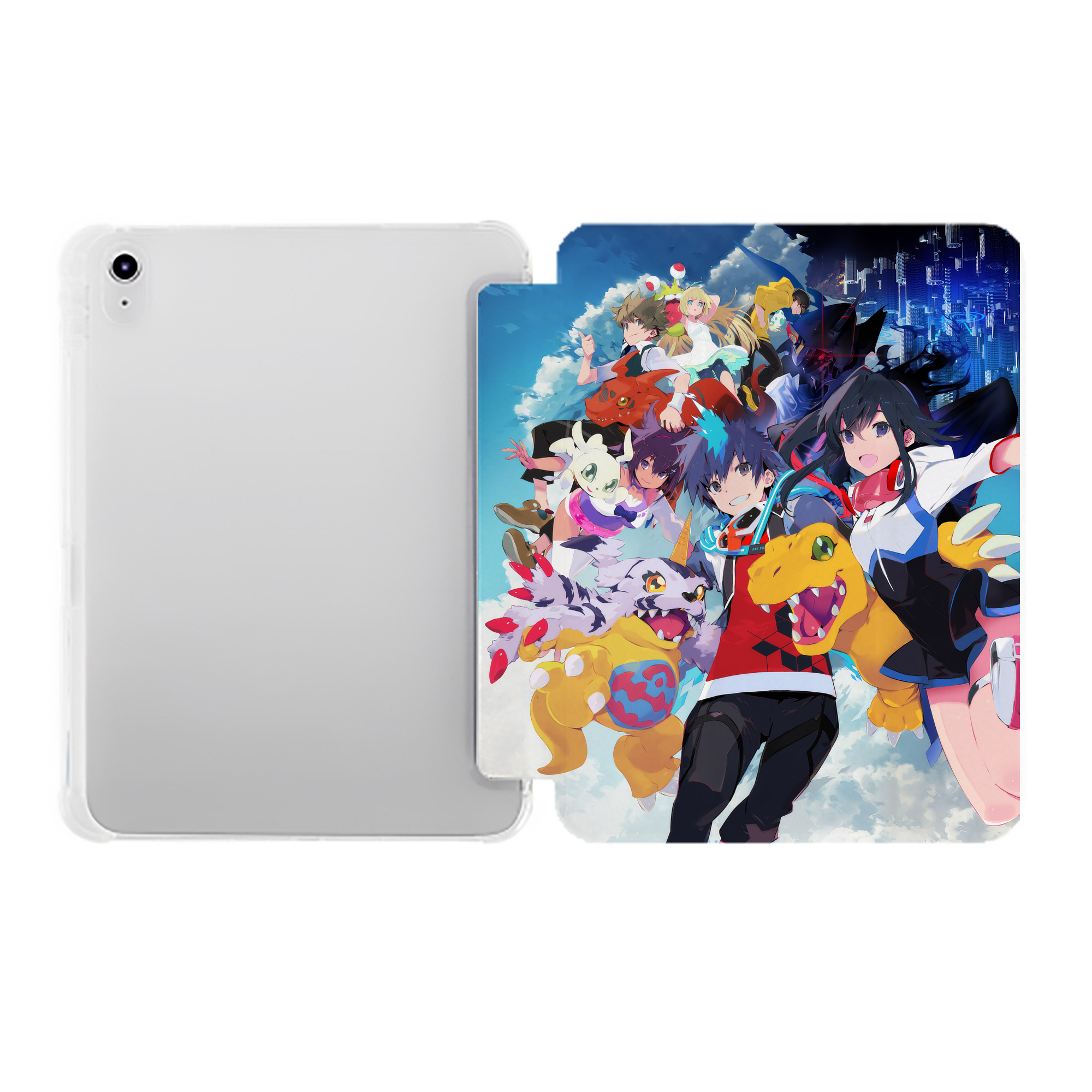 （画像用） Digimon デジタルモンスター/デジモン IPad ケース ペン収納付き 三つ折りスタンド PUレザー×シリコン 対応機種9.5/10.5/10.9インチ
